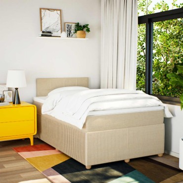 vidaXL Κρεβάτι Boxspring με Στρώμα Κρεμ 120x200cm Υφασμάτινο 1 τεμ. - Μονό