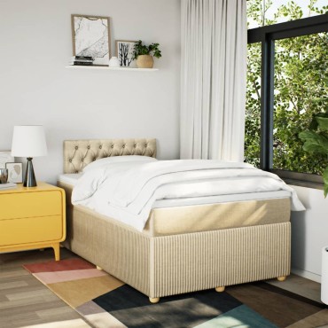 vidaXL Κρεβάτι Boxspring με Στρώμα Κρεμ 120x200cm Υφασμάτινο 1 τεμ. - Μονό