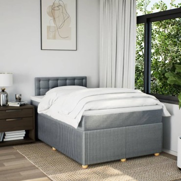 vidaXL Κρεβάτι Boxspring με Στρώμα Ανοιχτό Γκρι 120x200cm Υφασμάτινο 1 τεμ. - Μονό
