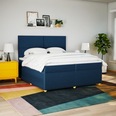 vidaXL Κρεβάτι Boxspring με Στρώμα Μπλε 200x200cm Υφασμάτινο 1 τεμ. - Διπλό