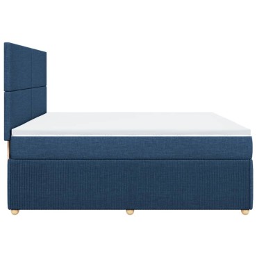vidaXL Κρεβάτι Boxspring με Στρώμα Μπλε 200x200cm Υφασμάτινο 1 τεμ. - Διπλό