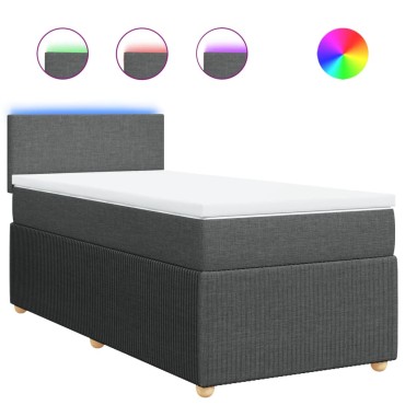 vidaXL Κρεβάτι Boxspring με Στρώμα Σκούρο Γκρι 90x200 εκ. Υφασμάτινο