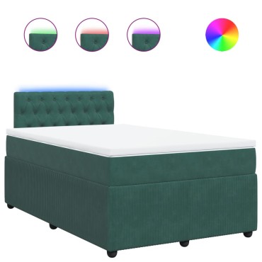 vidaXL Κρεβάτι Boxspring με Στρώμα Σκούρο Πράσινο 120x200εκ. Βελούδινο
