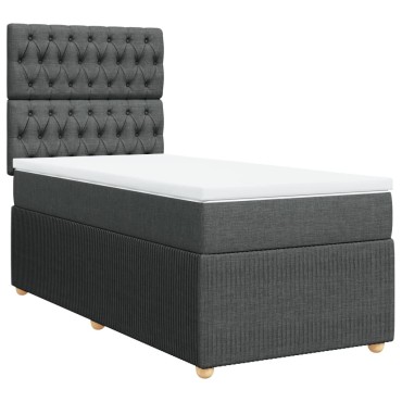 vidaXL Κρεβάτι Boxspring με Στρώμα Σκούρο Γκρι 90x200 εκ. Υφασμάτινο