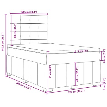 vidaXL Κρεβάτι Boxspring με Στρώμα Σκούρο Γκρι 120x200 εκ. Υφασμάτινο