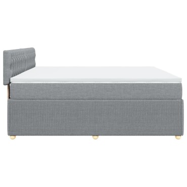 vidaXL Κρεβάτι Boxspring με Στρώμα Ανοιχτό Γκρι 200x200 εκ. Υφασμάτινο