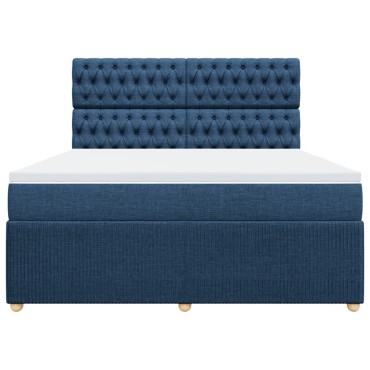 vidaXL Κρεβάτι Boxspring με Στρώμα Μπλε 180x200 εκ. Υφασμάτινο