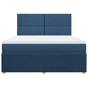 vidaXL Κρεβάτι Boxspring με Στρώμα Μπλε 180x200 εκ. Υφασμάτινο