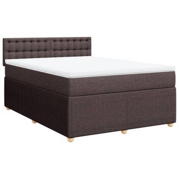 vidaXL Κρεβάτι Boxspring με Στρώμα Σκούρο Καφέ 140x200 εκ Υφασμάτινο