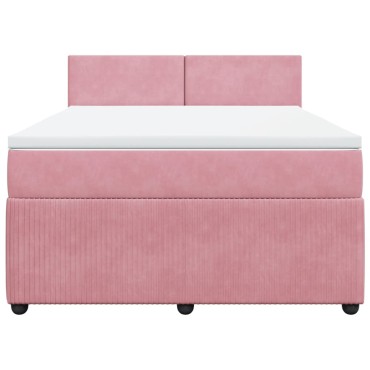 vidaXL Κρεβάτι Boxspring με Στρώμα Ροζ 140x190 εκ. Βελούδινο