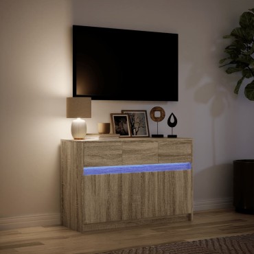 vidaXL Έπιπλο Τηλεόρασης με LED Sonoma Δρυς 91x34x61cm Επεξ. Ξύλο