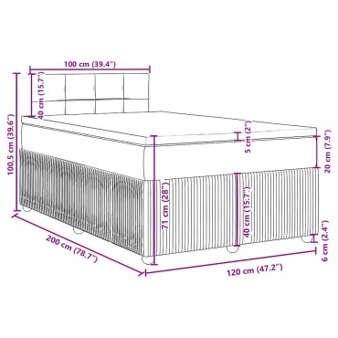vidaXL Κρεβάτι Boxspring με Στρώμα Σκούρο Καφέ 120x200 εκ. Υφασμάτινο