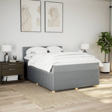 vidaXL Κρεβάτι Boxspring με Στρώμα Ανοιχτό Γκρι 140x190 εκ. Υφασμάτινο