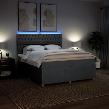 vidaXL Κρεβάτι Boxspring με Στρώμα Σκούρο Γκρι 200x200 εκ. Υφασμάτινο