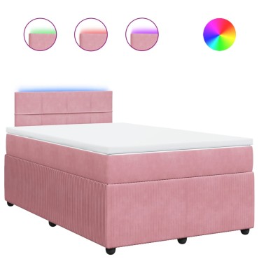 vidaXL Κρεβάτι Boxspring με Στρώμα Ροζ 120x200cm Βελούδινο 1 τεμ. - Μονό
