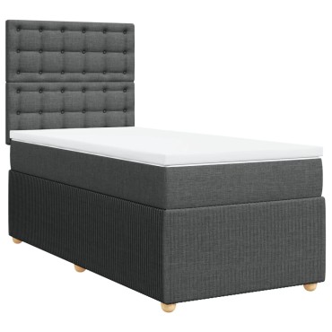 vidaXL Κρεβάτι Boxspring με Στρώμα Σκούρο Γκρι 90x200 εκ. Υφασμάτινο