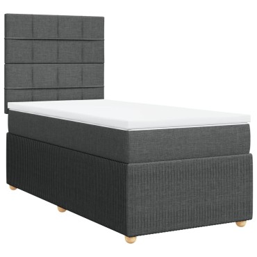vidaXL Κρεβάτι Boxspring με Στρώμα Σκούρο Γκρι 90x200 εκ. Υφασμάτινο