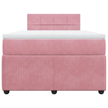 vidaXL Κρεβάτι Boxspring με Στρώμα Ροζ 120x200 εκ. Βελούδινο
