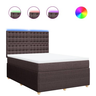 vidaXL Κρεβάτι Boxspring με Στρώμα Σκούρο Καφέ 140x200 εκ Υφασμάτινο