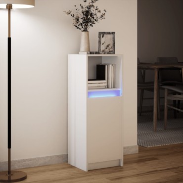 vidaXL Μπουφές με Φώτα LED Λευκός 38x34x100cm από Επεξεργασμένο Ξύλο 1 τεμ.