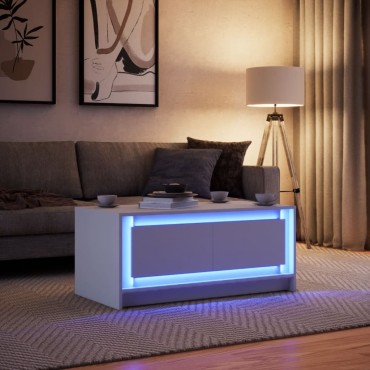 vidaXL Τραπεζάκι Σαλονιού με LED Φώτα Λευκό από Επεξ. Ξύλο 100x50x43,5cm 1 τεμ.
