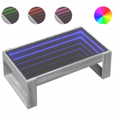 vidaXL Τραπεζάκι Σαλονιού Άπειρο Φως LED Γκρι Sonoma 90x53x30cm 1 τεμ.