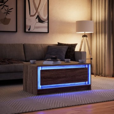 vidaXL Τραπεζάκι Σαλονιού με Φώτα LED Καφέ Δρυς Επεξ. Ξύλο 100x50x43,5cm 1 τεμ.