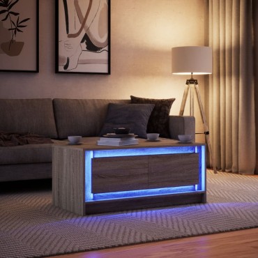 vidaXL Τραπεζάκι Σαλονιού με Φώτα LED Sonoma Δρυς Επεξ. Ξύλο 100x50x43,5cm 1 τεμ.