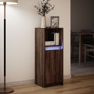 vidaXL Ντουλάπι με Φώτα LED Καφέ Δρυς 38x34x100cm Επεξεργασμένο Ξύλο 1 τεμ.