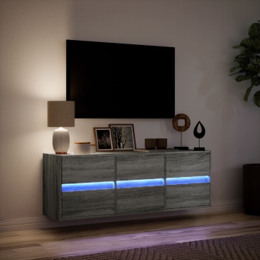 vidaXL Έπιπλο Τοίχου Τηλεόρασης με LED Γκρι Sonoma 130x31x45cm