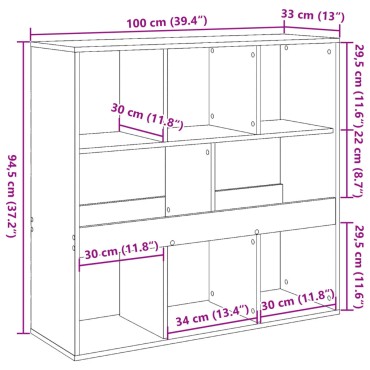 vidaXL Βιβλιοθήκη/Διαχωριστικό Χώρου Γκρι 100x33x94,5cm Επεξ. Ξύλο 1 τεμ.