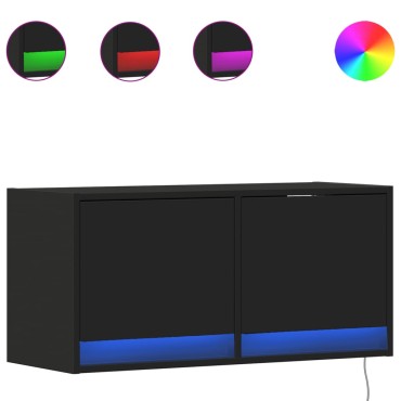 vidaXL Έπιπλο Τοίχου Τηλεόρασης με LED Μαύρο 80x31x38cm