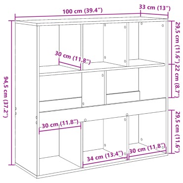 vidaXL Βιβλιοθήκη/Διαχωριστικό Χώρου Γκρι 100x33x94,5cm Επεξ. Ξύλο 1 τεμ.