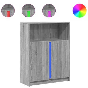 vidaXL Ντουλάπι με Φώτα LED Γκρι Sonoma 77x34x100cm Επεξεργασμένο Ξύλο 1 τεμ.