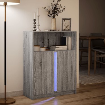 vidaXL Ντουλάπι με Φώτα LED Γκρι Sonoma 77x34x100cm Επεξεργασμένο Ξύλο 1 τεμ.