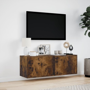 vidaXL Έπιπλο Τοίχου Τηλεόρασης με LED Καπνιστή Δρυς 100x31x35cm