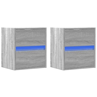 vidaXL Έπιπλα Τοίχου Τηλ. με LED 2 τεμ. Γκρι Sonoma 41x31x45cm