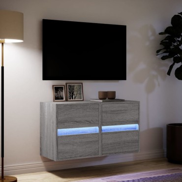 vidaXL Έπιπλα Τοίχου Τηλ. με LED 2 τεμ. Γκρι Sonoma 41x31x45cm