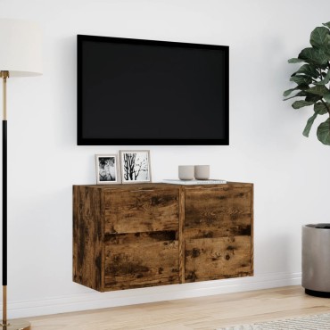vidaXL Έπιπλα Τοίχου Τηλεόρασης LED 2 τεμ. Καπνιστή Δρυς 41x31x45cm