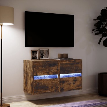 vidaXL Έπιπλα Τοίχου Τηλεόρασης LED 2 τεμ. Καπνιστή Δρυς 41x31x45cm