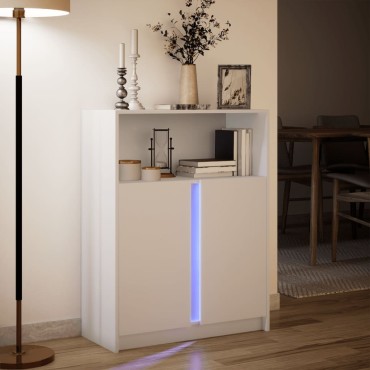 vidaXL Μπουφές με Φώτα LED Λευκός 77x34x100cm από Επεξεργασμένο Ξύλο 1 τεμ.