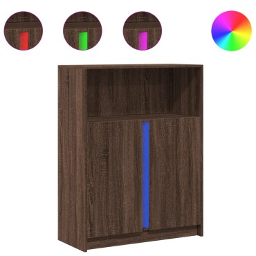 vidaXL Ντουλάπι με Φώτα LED Καφέ Δρυς 77x34x100cm Επεξεργασμένο Ξύλο 1 τεμ.