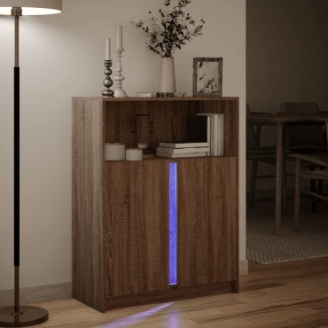 vidaXL Ντουλάπι με Φώτα LED Καφέ Δρυς 77x34x100cm Επεξεργασμένο Ξύλο 1 τεμ.