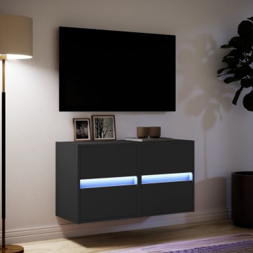 vidaXL Έπιπλα Τοίχου Τηλεόρασης με LED 2 τεμ. Μαύρα 41x31x45cm