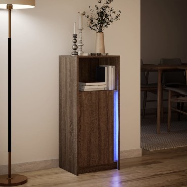 vidaXL Ντουλάπι με Φώτα LED Καφέ Δρυς 42,5x34x100cm Επεξ. Ξύλο 1 τεμ.