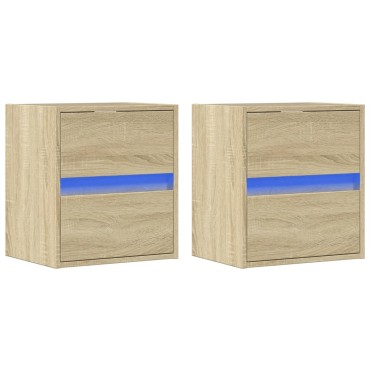 vidaXL Έπιπλα Τοίχου Τηλ. με LED 2 τεμ. Sonoma Δρυς 41x31x45cm