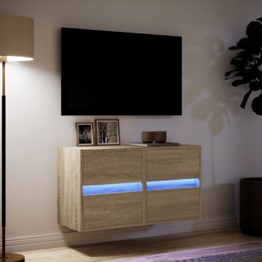 vidaXL Έπιπλα Τοίχου Τηλ. με LED 2 τεμ. Sonoma Δρυς 41x31x45cm