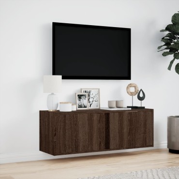 vidaXL Έπιπλο Τοίχου Τηλεόρασης με LED Καφέ Δρυς 100x31x35cm