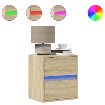 vidaXL Κομοδίνο Επιτοίχιο με Φώτα LED Sonoma Δρυς 41x31x45cm 1 τεμ.