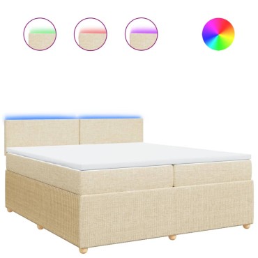 vidaXL Κρεβάτι Boxspring με Στρώμα Κρεμ 200x200cm Υφασμάτινο 1 τεμ. - Διπλό